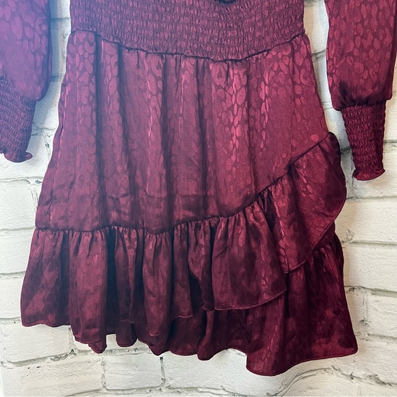 Michael Kors Dark Ruby Red Leopard Print Embossed Ruffle Dress, NWT!! - Picture 4 of 7